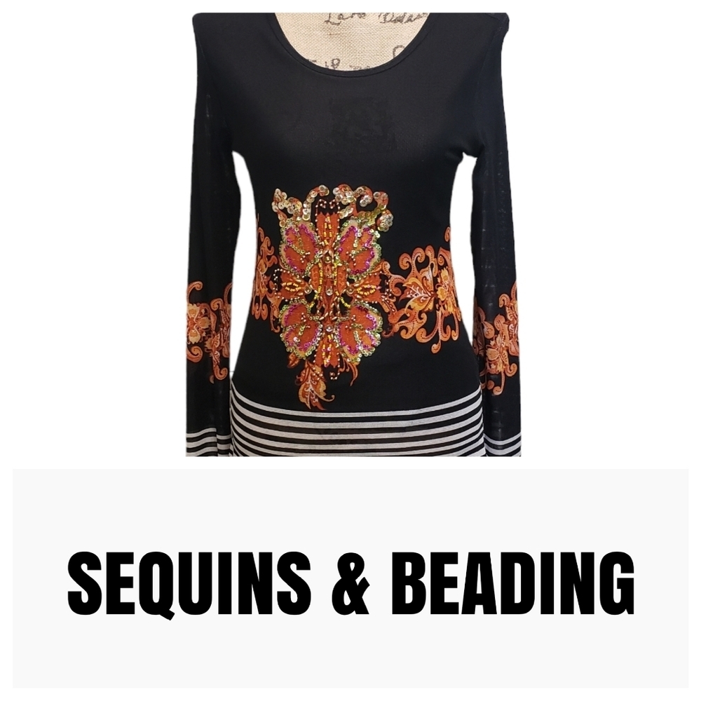 Vintage Sequin Beaded  Long-Sleeved Top - Picture 11 of 11
